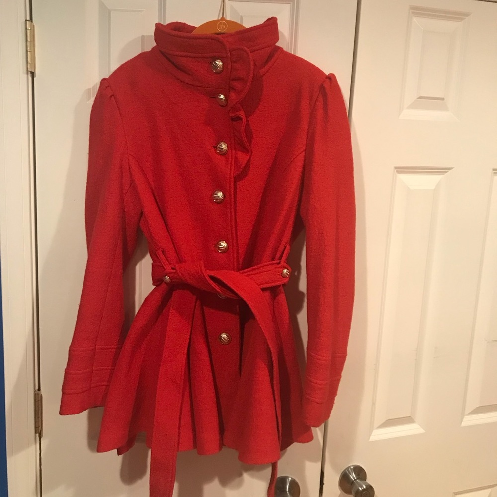 Orange Spice wool blend coat with gold buttons